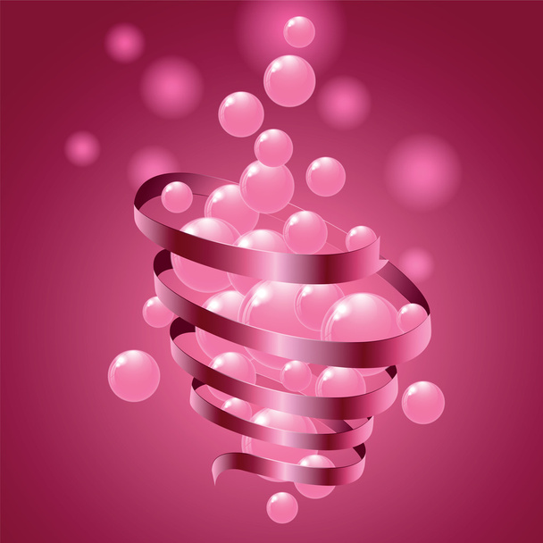 Pink small balls and twisted tape on colorful gift background.  - Vector, Imagen
