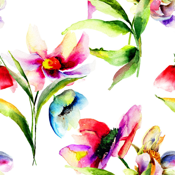 Seamless pattern with Decorative summer flowers - Фото, зображення