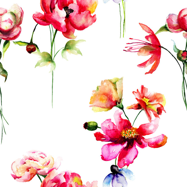 Seamless wallpaper with wild flowers - 写真・画像