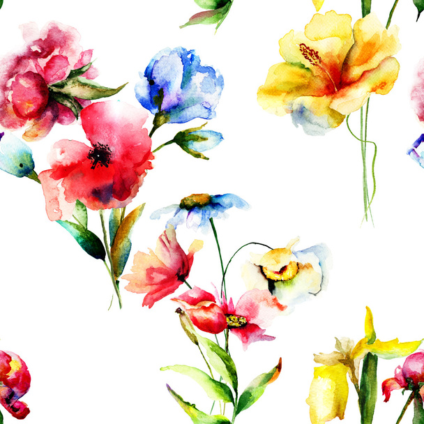 Watercolor illustration of wild flowers  - Zdjęcie, obraz