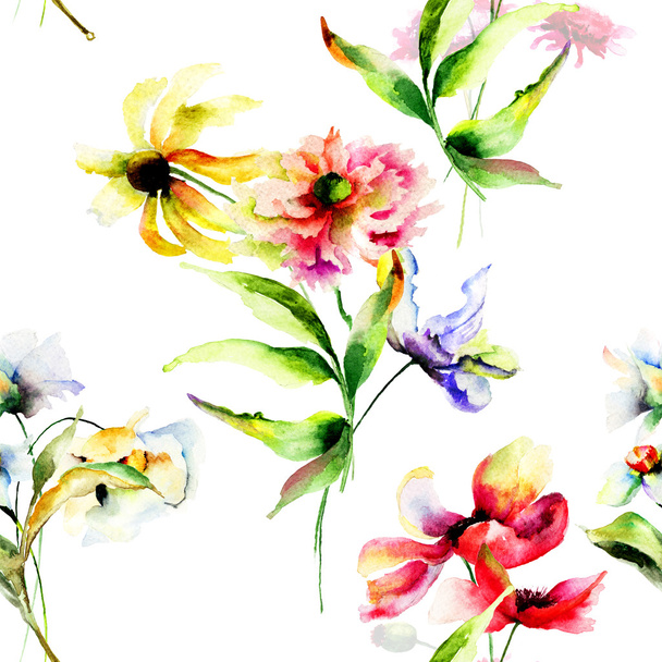 Seamless wallpaper with wild flowers - Foto, Imagen