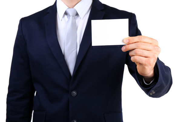 Elegant man in suit with business card - Zdjęcie, obraz