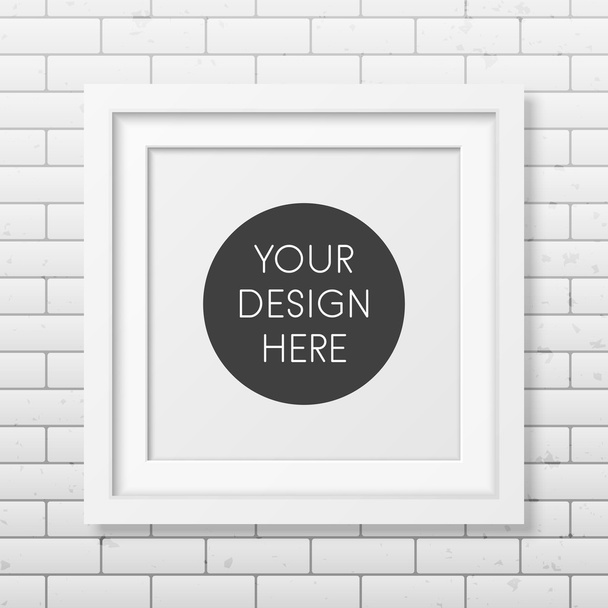 Realistic square white frame  on the brick wall background - Vector, Image