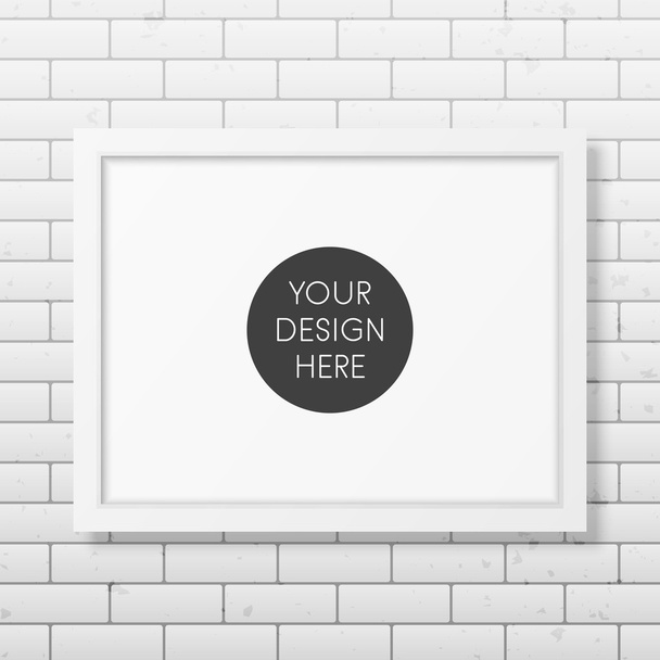 Realistic white frame A4 on the brick wall background - Vector, Imagen