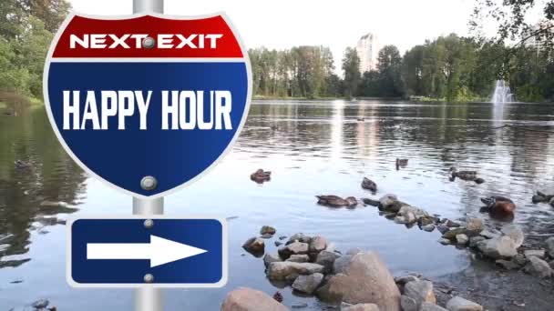 Happy hour road sign - Footage, Video