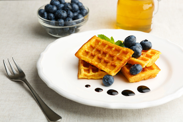 waffles with berries and chocolate sauce - Fotó, kép
