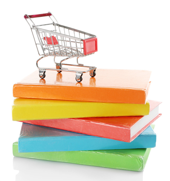 books with small shopping cart - Φωτογραφία, εικόνα