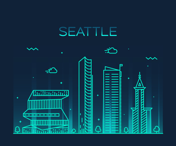 シアトルのスカイラインのトレンディなベクトル図線形 - ベクター画像