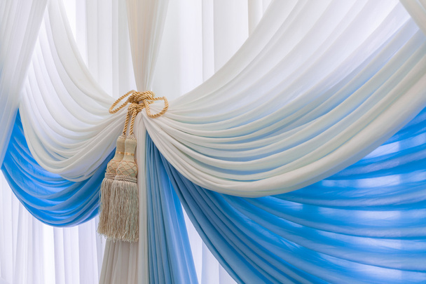 Luxury sweet white and blue curtain and tassel - Photo, Image