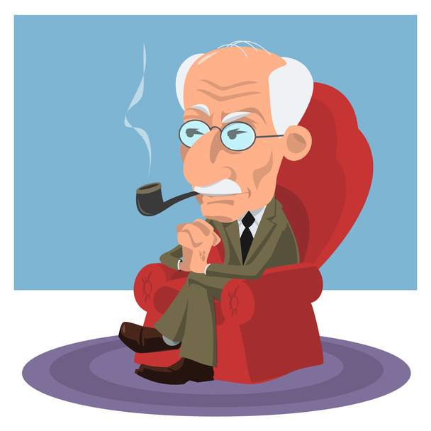 Bir psikiyatrist, psikolog ve psikoterapist Carl Jung karikatürü - Vektör, Görsel