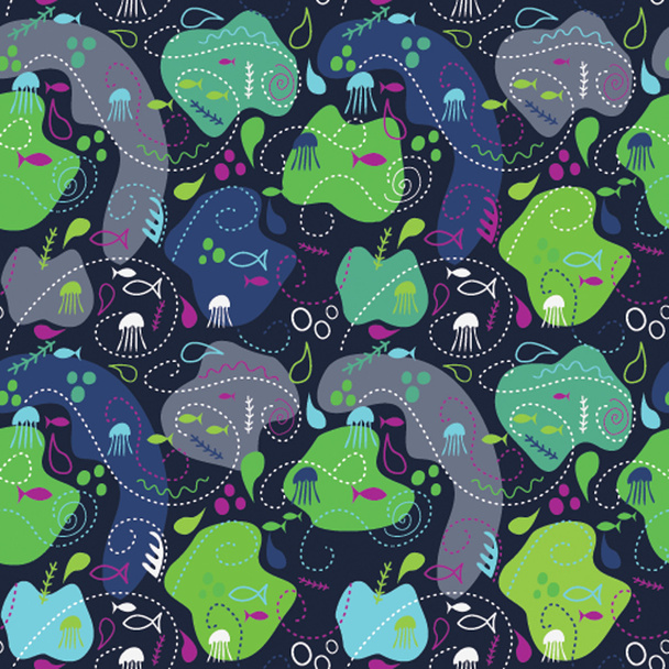 sea world seamless pattern, under water world wallpaper with fis - Vector, afbeelding