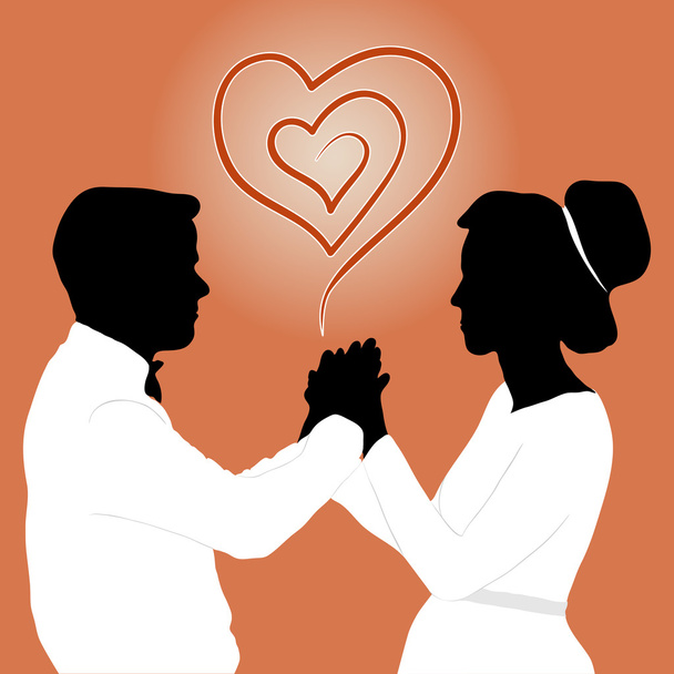 The silhouette of a happy pair of newlyweds - Vector, Image