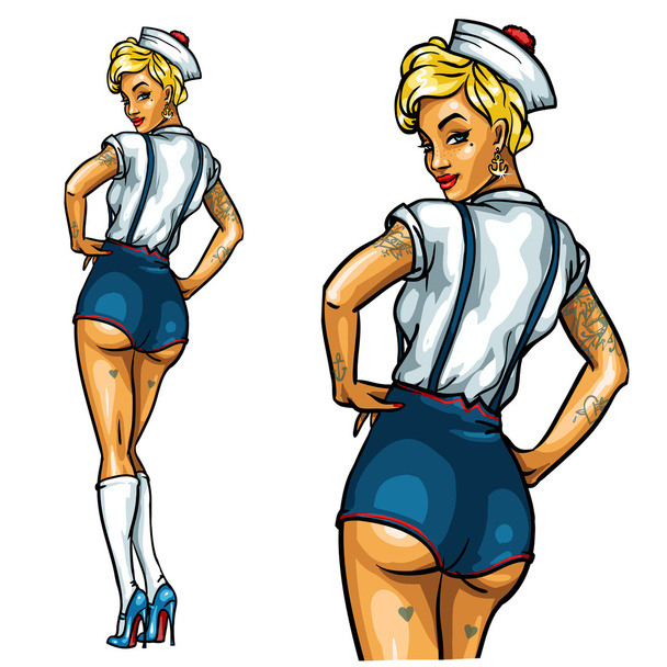 Pin Up Sailor Girl isolated - Vector, Image