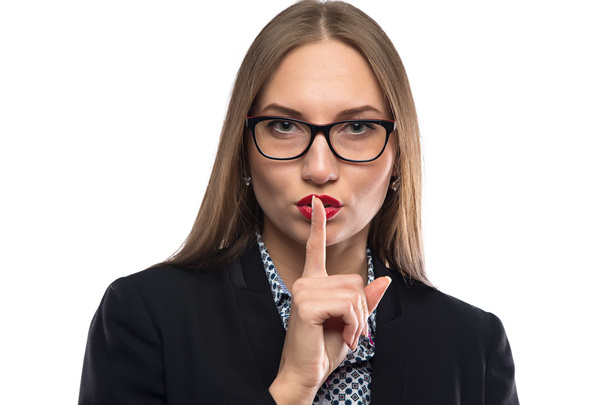 Photo of businesswoman showing silence in glasses - Photo, Image