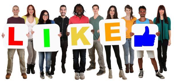Group of young multi ethnic people holding word like - Photo, Image