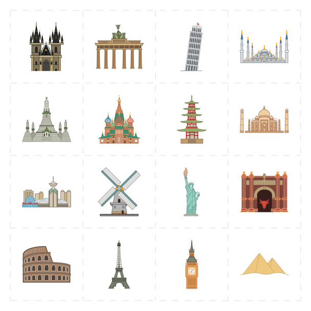 16 flat landmark icons - Vector, Image