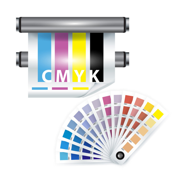 Farbdruckerzeugnisse; Farbauswahl und Drucker - Vektor, Bild