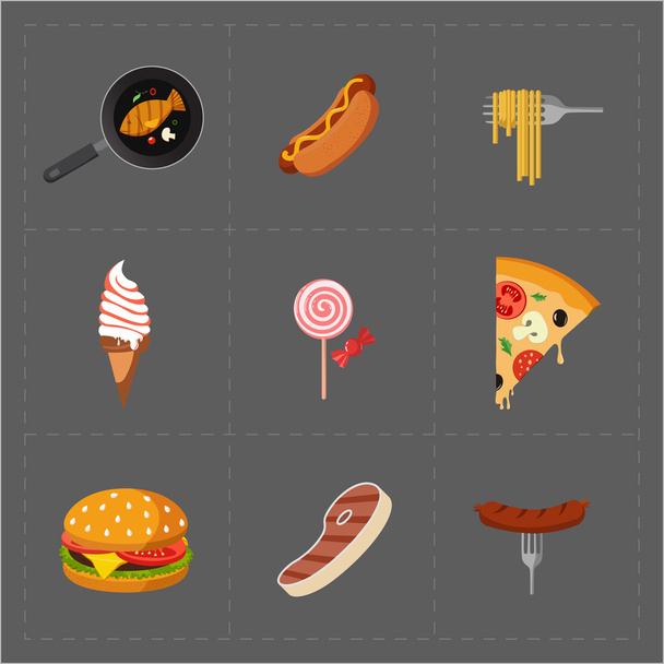 Colorful Fast Food Icon Set on Grey Background - Vector, Image