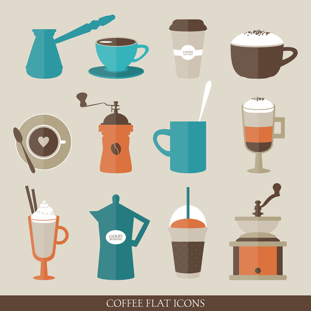 Flat coffee icons. - ベクター画像