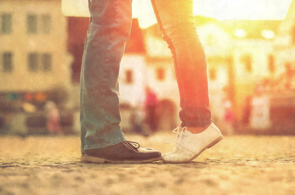Couples feet stay at the street - Photo, Image