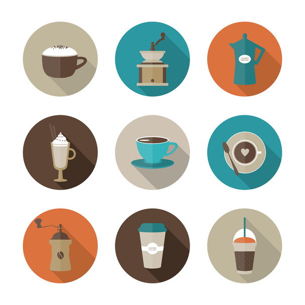 Coffee icons in circles - Вектор,изображение