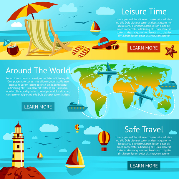 Set of summer travel and leisure banners. - Vector, imagen