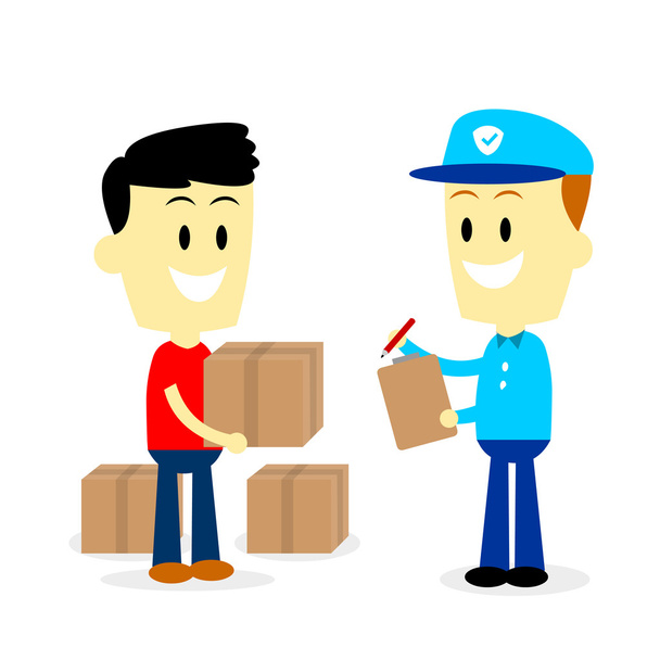 Postman Delivering Parcels to a Man - Vector, Image