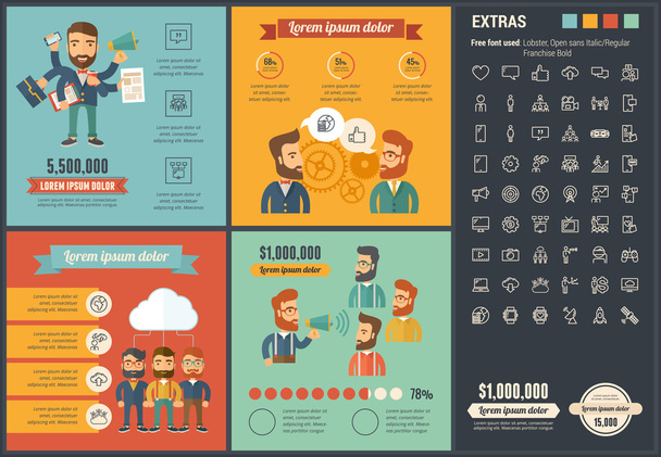 Social Media flat design Infographic Template - Vetor, Imagem