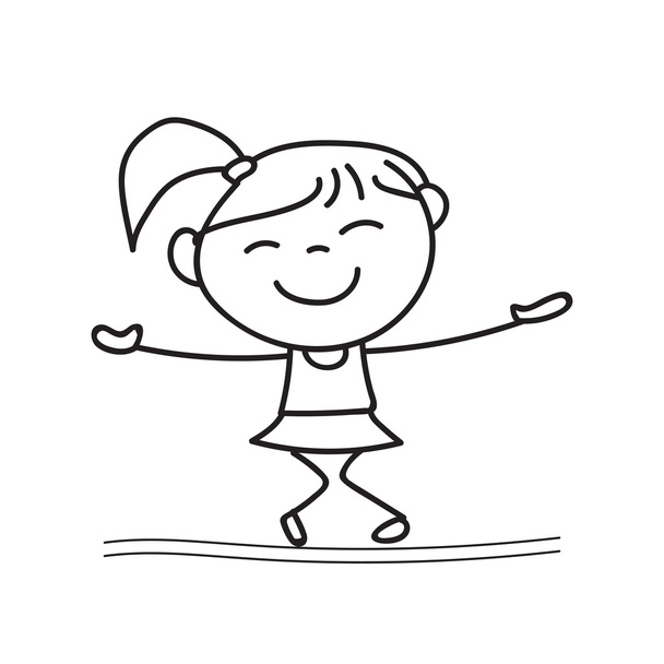 ręka rysunek szczęśliwy dziewczyna taniec - Wektor, obraz