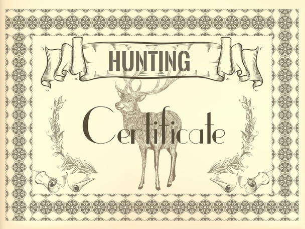 certificate design in vintage style with deer - Διάνυσμα, εικόνα