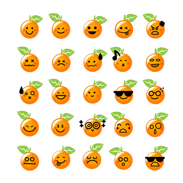 Collection of difference emoticon icon of orange icon on the whi - Vector, Imagen