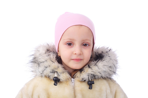 little girl in winter fur coat - Fotó, kép