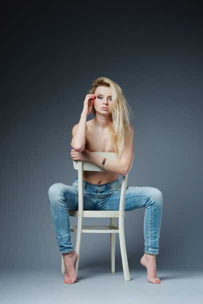 blonde sexy girl studio portrait shot - Fotó, kép