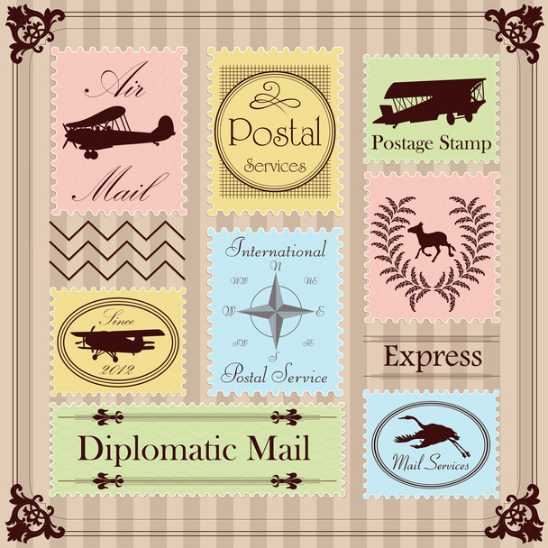 Évjárat postai bélyegek illusztráció gyűjtemény háttér - Vektor, kép