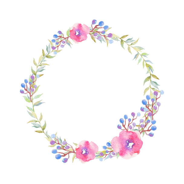  Hand drawn watercolor flower wreath - Foto, imagen