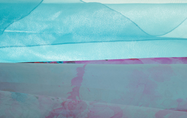 Tecido transparente azul. textura. Fotografado no estúdio
 - Foto, Imagem