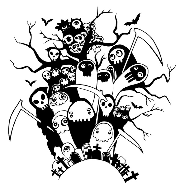 Hand drawn cute Death skeleton characters for Halloween - Vector, Image