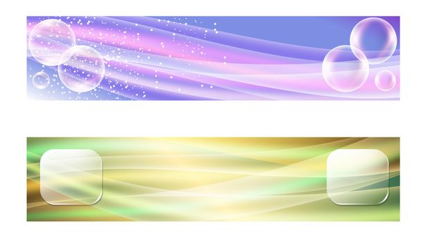 Set van twee banners met golven en transparante objecten - Vector, afbeelding