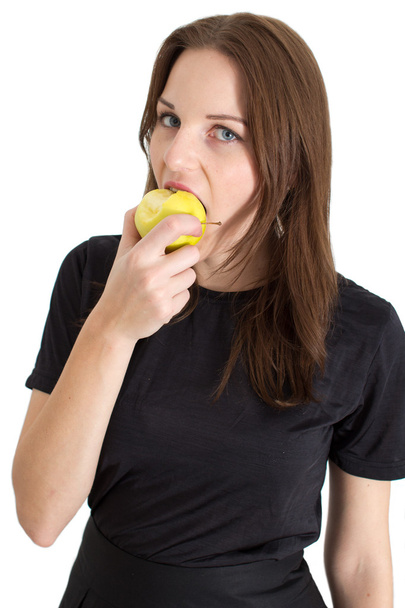 Woman Biting A Yellow Apple - Photo, Image