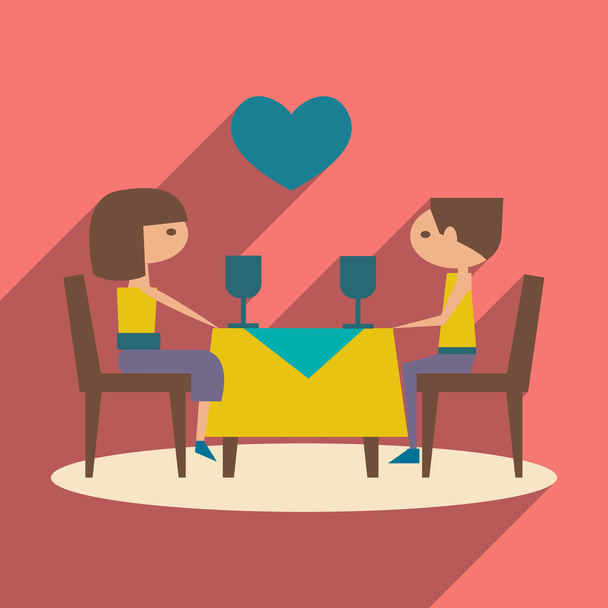 Flat with shadow icon and mobile application romantic dinner - Vector, Image