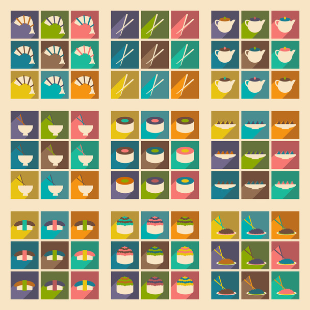 Flat with shadow concept and mobile application Japanese snacks - Vector, Image