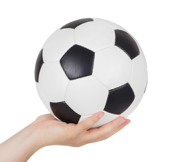 Hand holding soccer ball - Фото, изображение