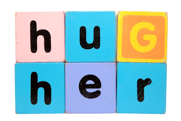 Hug her in toy play block letters with clipping path on white - Photo, Image