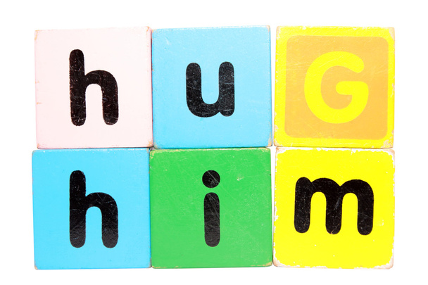 Hug him in toy play block letters with clipping path on white - Photo, Image