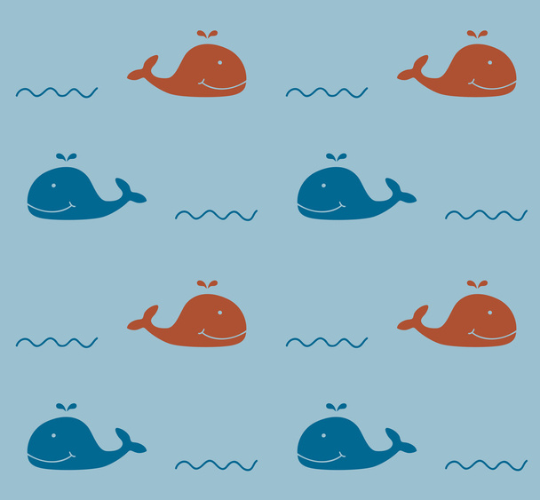 Marine seamless background with whales. - Vector, afbeelding