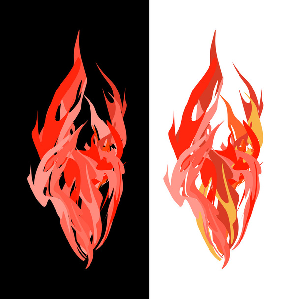 Fire. Tongues of flame on white and black background. Vector ill - Vektor, kép