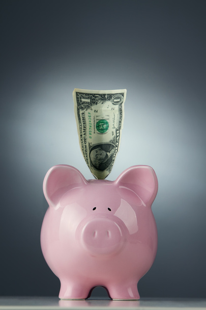 Piggy bank met een dollarbiljet - Foto, afbeelding