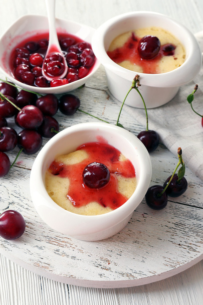 Tasty pudding with cherries - Photo, image