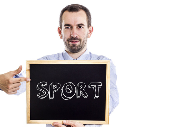 SPORT - Young businessman with blackboard - Photo, Image