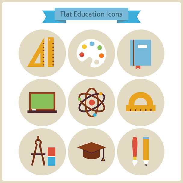 Flat School and Education Icons Set - Vector, Image